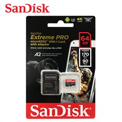 Карта памяти MicroSD  64GB  SanDisk Class 10 Extreme Pro A2 (170Mb/s) + SD адаптер - фото 14798