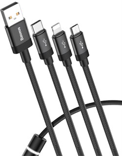 Кабель Baseus Data Faction 3-in-1 Cable 1,2m 3.5A  (CAMLT-PY01) - фото 16056