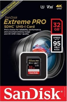 Карта памяти SDXC  32GB  SanDisk Class 10 Extreme Pro V30 UHS-I U3 (95 Mb/s) - фото 16756