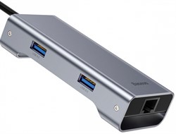 USB-концентратор Baseus Multi-functional HUB Type-C - 2xUSB/HDMI/Type-C/RJ45 (CATXF-0G) - фото 21722