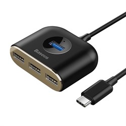 Хаб Baseus Square round 4 in 1 USB HUB Adapter (Type-C to USB3.0*1+USB2.0*3) 0.17m (CAHUB-BY01) - фото 23054