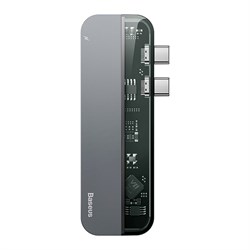 Хаб Baseus Transparent Series Dual-Port Type-C Multifunctional HUB (Double Type-C to Type-C*2+USB 3.0*2+4K HD*1) (CAHUB-TS0G) - фото 30919