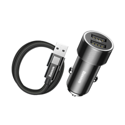 Автомобильное зарядное устройство Baseus Small Screw Dual-USB 3.4A + кабель Type-C (TZXLD-B01)
