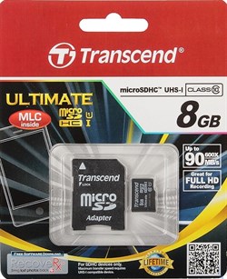 Карта памяти MicroSD  8GB  Transcend Class 10  Ultimate UHS-I (600x) + SD адаптер - фото 9694