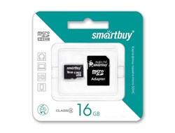 Карта памяти MicroSD  16GB  Smart Buy Class 10 + SD адаптер - фото 9703