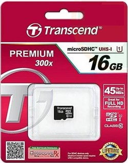 Карта памяти MicroSD  16GB  Transcend Class 10 UHS-I (300x) без адаптера - фото 9706