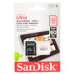 Карта памяти MicroSD  32GB  SanDisk Class 10 Ultra Android (80 Mb/s) + SD адаптер - Tablet Packaging - фото 9717