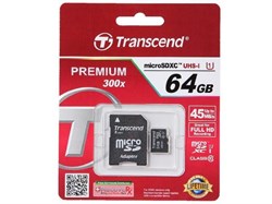 Карта памяти MicroSD  64GB Transcend Class 10 UHS-I (300х) + SD адаптер - фото 9748