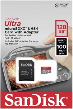Карта памяти MicroSD  128GB  SanDisk Class 10 Ultra Android UHS-I (100 Mb/s) без адаптера - фото 9760