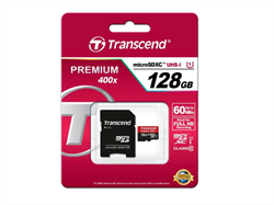 Карта памяти MicroSD  128GB  Transcend Class 10 UHS-I + SD адаптер - фото 9763