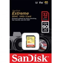 Карта памяти SDHC  32GB  SanDisk Class 10 Extreme V30 UHS-I U3 (90 Mb/s) - фото 9782