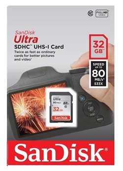 Карта памяти SDHC  32GB  SanDisk Class 10 Ultra UHS-I (80 Mb/s) - фото 9783
