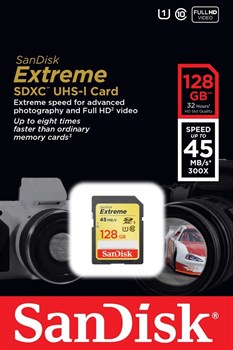 Карта памяти SDXC  128GB  Sandisk Class 10 Extreme (45 Mb/s) - фото 9797