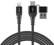 Кабель Baseus 3-in-1 And Dual Output  USB Cable For IP , Черный (CA3IN1-01)