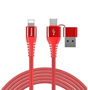 Кабель Baseus 3-in-1 And Dual Output  USB Cable For IP , Красный (CA3IN1-09)