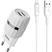 Сетевое зарядное устройство HOCO C41A 2xUSB + кабель Lightning