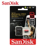 Карта памяти MicroSD  64GB  SanDisk Class 10 Extreme Pro A2 (170Mb/s) + SD адаптер