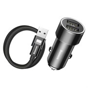 Автомобильное зарядное устройство Baseus Small Screw Dual-USB 3.4A + кабель Lightning (TZXLD-A01)