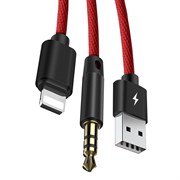AUX Lightning, USB кабель Baseus L34 Apple to 3.5mm & USB Charging Audio Cable, Красный (CALL34-09)