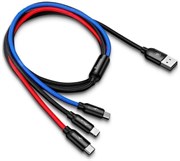 Кабель Baseus универсальный Three Primary Colors 3-in-1 Cable USB For M+L+T 3.5A 0.3M Черный (CAMLT-ASY01)