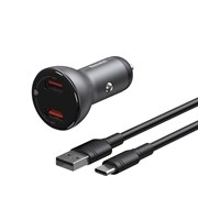 Автомобильное зарядное устройство Baseus Digital Display Dual SCP Quick Charger Car Charger 45W USB-A/USB-A + Кабель Type-C (TZCCBX-B0G)