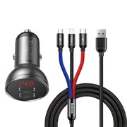 Автомобильное зарядное устройство Baseus Display Dual USB 4.8A Car Charger 24W + Кабель 3 в 1 USB на Type C / micro USB / Lightning 1,2m (TZCCBX-0G)