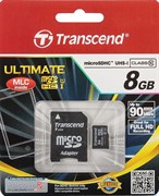 Карта памяти MicroSD  8GB  Transcend Class 10  Ultimate UHS-I (600x) + SD адаптер