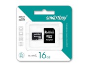Карта памяти MicroSD  16GB  Smart Buy Class 10 + SD адаптер