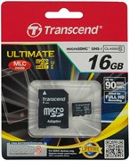Карта памяти MicroSD  16GB  Transcend Class 10  Ultimate UHS-I U3M (R/W 95/60 Mb/s) + SD адаптер, MLC