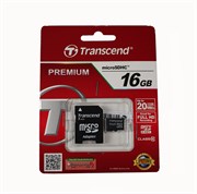 Карта памяти MicroSD  16GB  Transcend Class 10 + SD адаптер