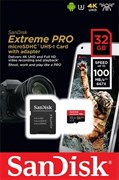 Карта памяти MicroSD  32GB  SanDisk Class 10 Extreme Pro (100 Mb/s) + SD адаптер