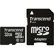 Карта памяти MicroSD  32GB  Transcend Class 10 + SD адаптер