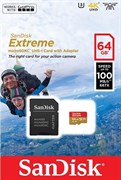 Карта памяти MicroSD 64GB SanDisk Class 10 Extreme UHS-I UHS3 V30 (100Mb/s) + SD адаптер