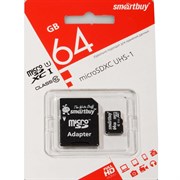 Карта памяти MicroSD  64GB  Smart Buy Class 10 + SD адаптер