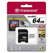 Карта памяти MicroSD  64GB  Transcend Class 10 + SD адаптер, MLC