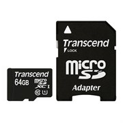 Карта памяти MicroSD  64GB Transcend Class 10 + SD адаптер