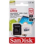Карта памяти MicroSD  64GB  SanDisk Class 10 Ultra Android UHS-I  (48 Mb/s) + SD адаптер