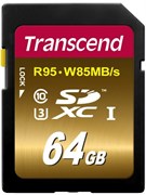 Карта памяти SDXC  64GB  Transcend Class 10 UHS-I U3X (95/85 Mb/s)
