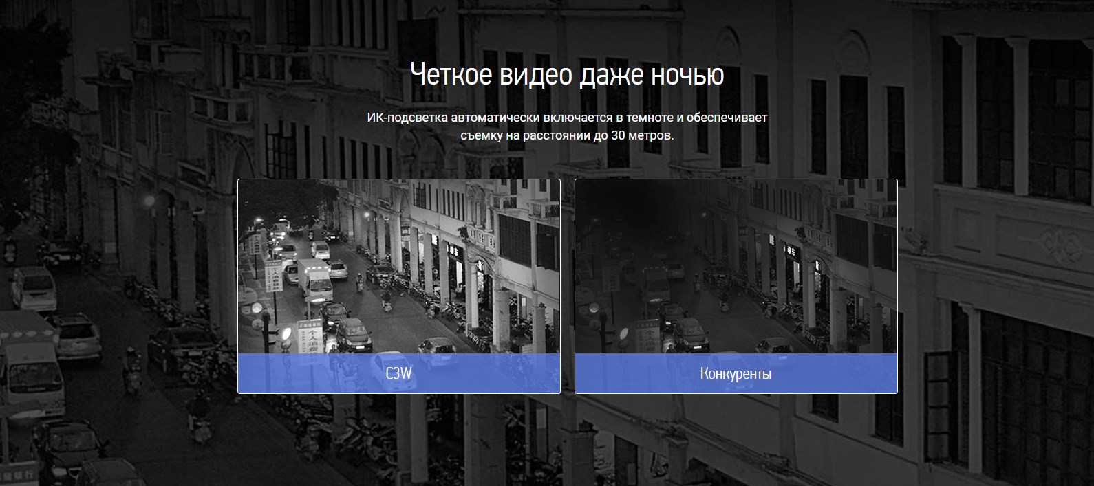Четкое видео даже ночью ИК-подсветка автоматически включается в темноте и обеспечивает съемку на расстоянии до 30 метров.